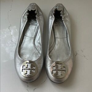 Tory Burch Metallic Silver Flats